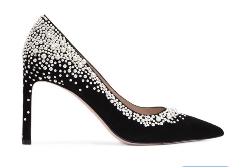 Stuart Weitzman x Yang Mi SWLUMINA 95 Pearl Crystal Suede Pumps 8.5 Rare